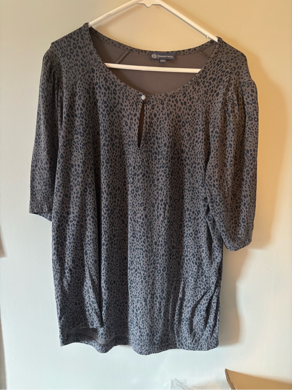 Democracy Charcoal Gray Leopard Print Women's Top